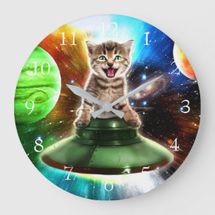 Alien cat in the ufo saucer stor klocka