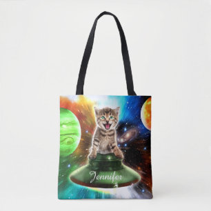 Alien cat in the ufo saucer tygkasse