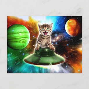 Alien cat in the ufo saucer vykort