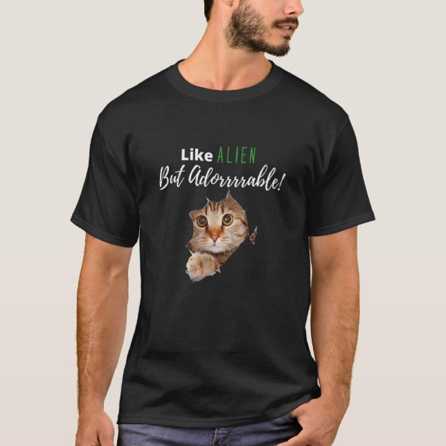 Alien Cat Kitten Aditable Kattunge Person Joke T Shirt (Framsida)