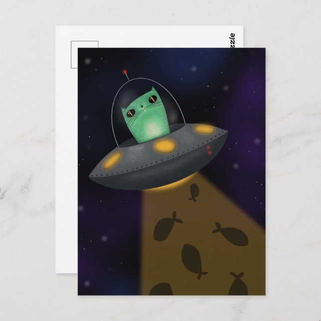 Alien Cat Vykort (Fram/baksida)