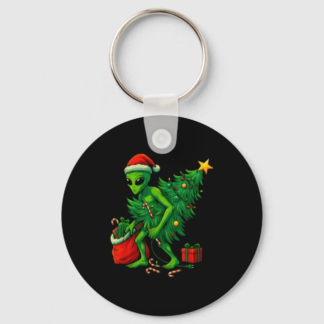 Alien Christmas Tree Lights Xmas Boys Men  Nyckelring (Framsida)
