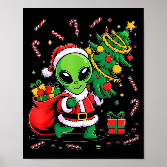 Alien Christmas Tree Lights Xmas Funny Alien  Poster (Framsidan)