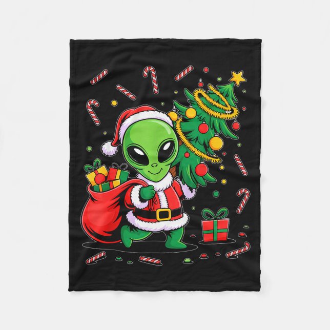 Alien Christmas Tree Xmas Lights Funny Holiday Men Fleecefilt (Framsidan)