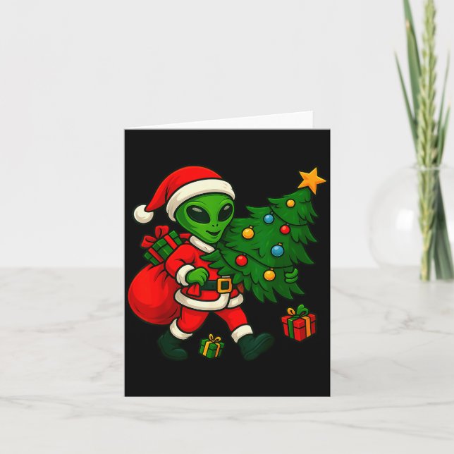 Alien Christmas Tree Xmas Lights Funny Holiday Men Kort (Framsida)