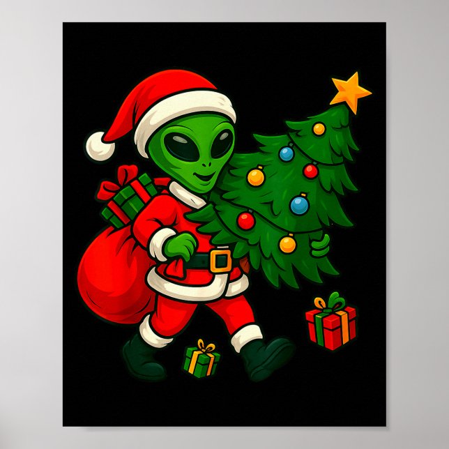 Alien Christmas Tree Xmas Lights Funny Holiday Men Poster (Framsidan)