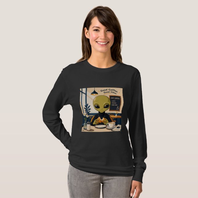 Alien Coffee Good Vibes Långärmad T Shirt (Hel framsida)