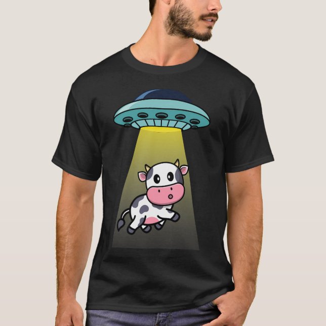 Alien Cow Abduction Flies Ufo T Shirt (Framsida)