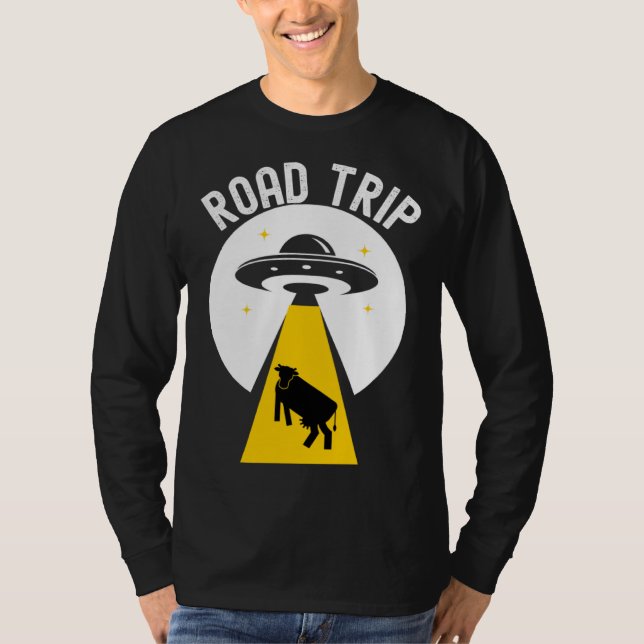 Alien cow abduction UFO spaceship Road trip T Shirt (Framsida)