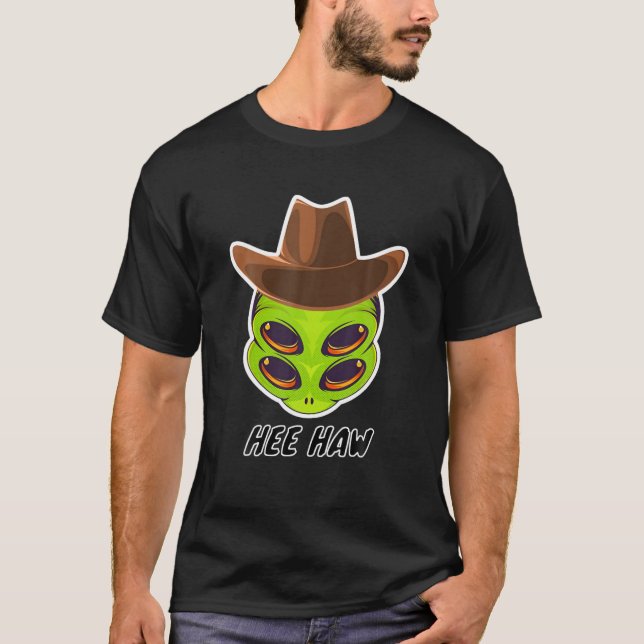 Alien Cowboy Hat Funny Halloween Rymden Älskare T Shirt (Framsida)