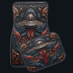 Alien Craft Amid Vibrant Mönster Bilmatta<br><div class="desc">En slående främmande rymdfarkost rymmer över en svår bandkonst med snurrande färg och former. Scenen är full av rikens löv och djärva motiv som skapar en harmonisk blandning av natur och annan världslig teknik.</div>