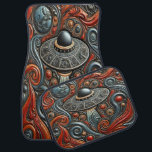 Alien Craft Gliding through Bright Cosmos Bilmatta<br><div class="desc">I en snurrande kosmisk tapesi,  en mycket designad UFO-hovrar i färgstarka celestialkroppar. Glädjande  och djupa blues intertwine,  skapande en mässande bakgrund när båten fångar ljuset,  vilket ger upphov till nyfikenhet om dess ursprung och syfte.</div>