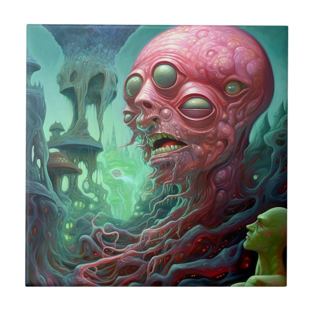 Alien Creature Surreal Horror Art Kakelplatta (Framsidan)