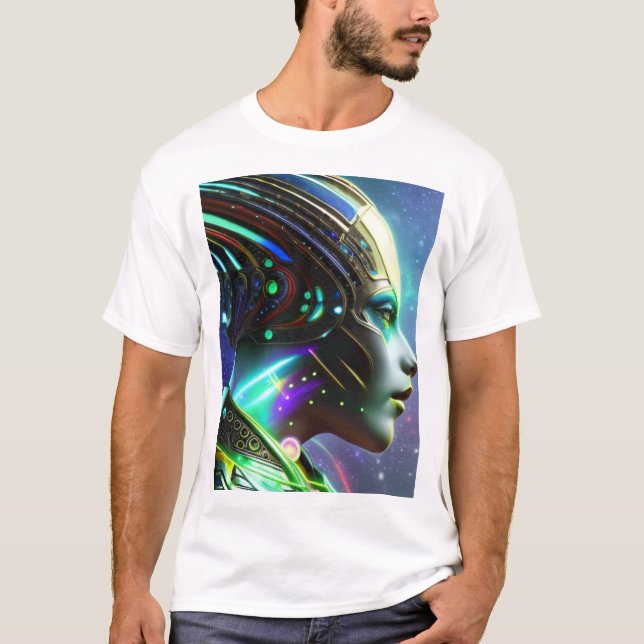 Alien Cyborg Woman Bot T Shirt (Framsida)