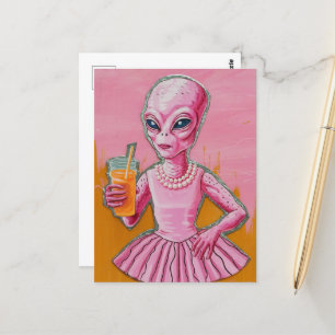 Alien Dam vid Rosa med Orange juice Vykort