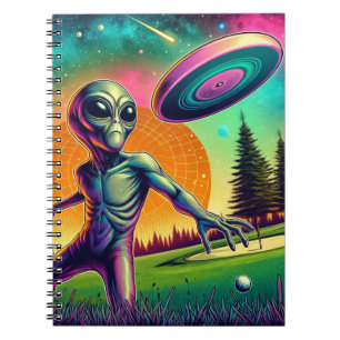 Alien Disk Golf med Planet Backgroud Anteckningsbok
