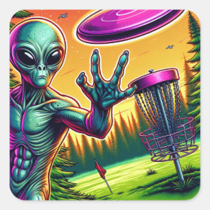 Alien Disk Golf Pin Basket Fyrkantigt Klistermärke