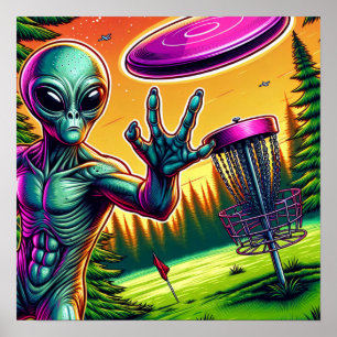 Alien Disk Golf Pin Basket Poster