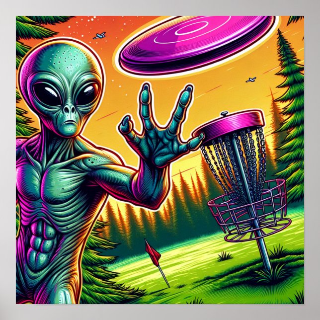 Alien Disk Golf Pin Basket Poster (Framsidan)