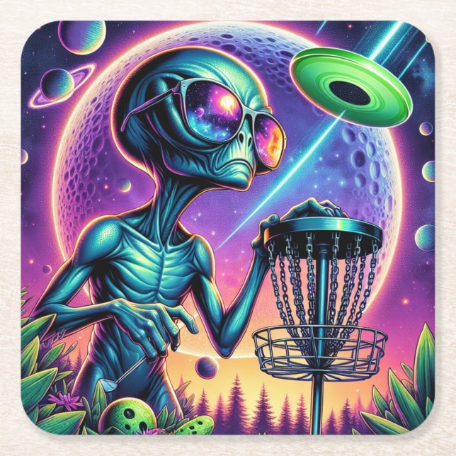 Alien Disk Golf Underlägg Papper Kvadrat (Framsidan)