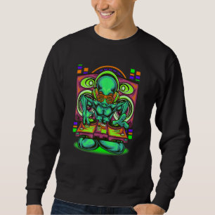 Alien Dj Inspired Alien Turnables Related Ufo Hou Lång Ärmad Tröja