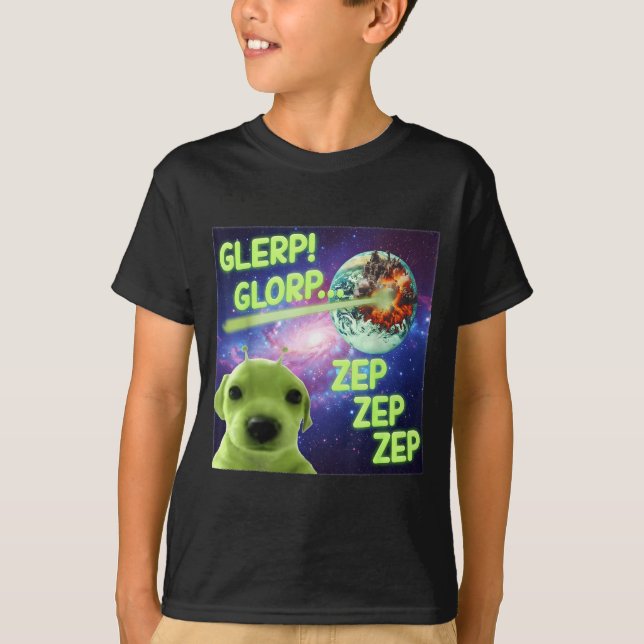 Alien Dog Meme Glerp Glorp Funny Space Laser Gift  T Shirt (Framsida)
