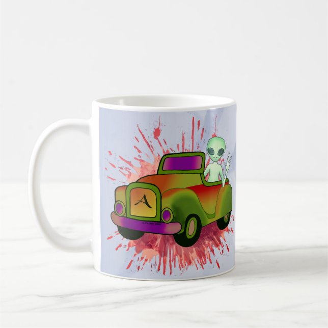 Alien Driving Car Kaffemugg (Vänster)