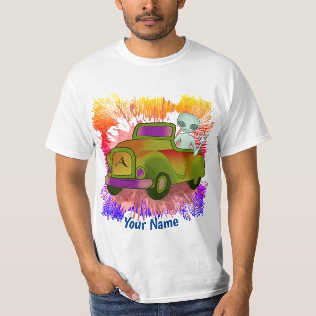 Alien Driving Car T-Shirt (Framsida)