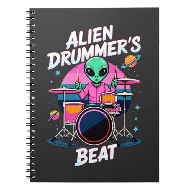 Alien Drummers Beat T-shirt - Funky Alien Graphic Anteckningsbok (Framsidan)