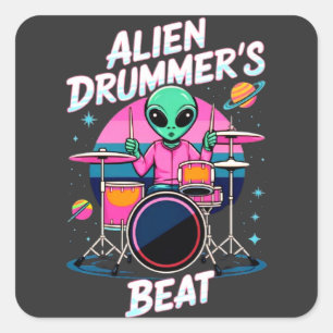 Alien Drummers Beat T-shirt - Funky Alien Graphic Fyrkantigt Klistermärke