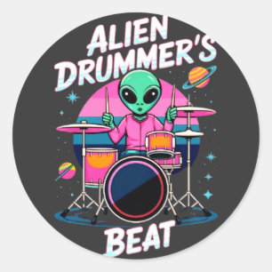 Alien Drummers Beat T-shirt - Funky Alien Graphic Runt Klistermärke