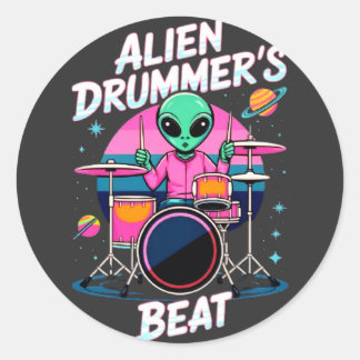 Alien Drummers Beat T-shirt - Funky Alien Graphic Runt Klistermärke