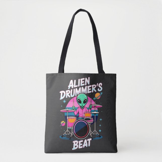Alien Drummers Beat T-shirt - Funky Alien Graphic Tygkasse (Framsida)