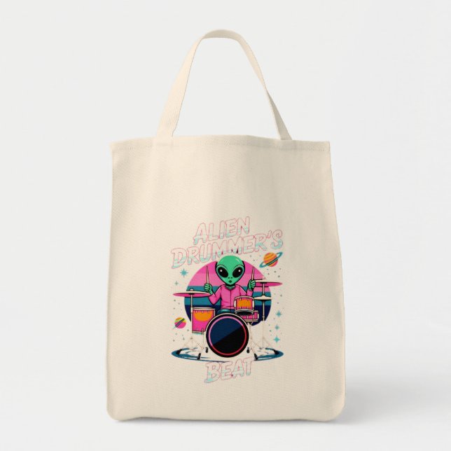 Alien Drummers Beat T-shirt - Funky Alien Graphic Tygkasse (Framsidan)