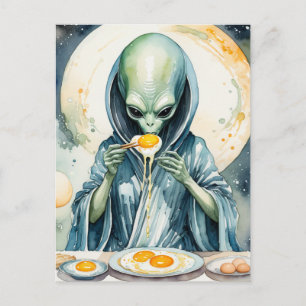 Alien Eating Eggs Vykort