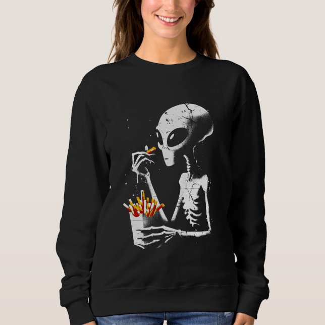 Alien Eating Fransk Fries - Funny Graphic Alien UF T Shirt (Framsida)
