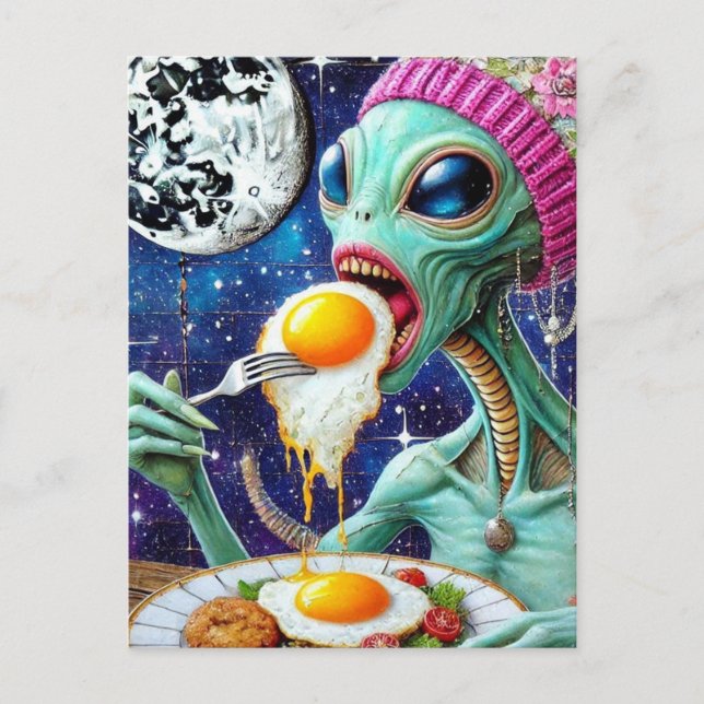 Alien Eating Fried Eggs Vykort (Framsida)