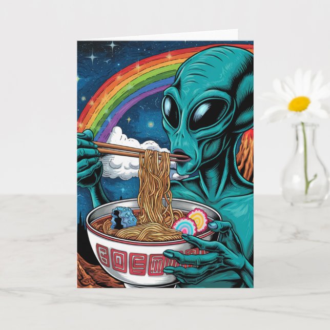 Alien Eating Noodles-Tillfällen Kort (Liten växt)