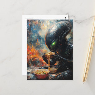 Alien Eating Noodles Vykort