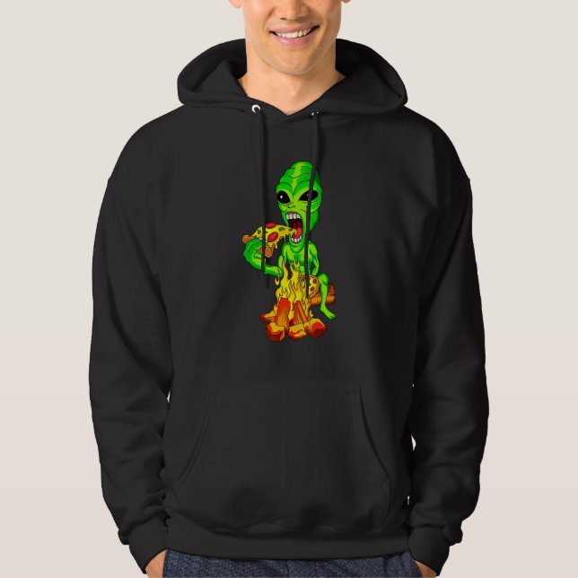 Alien Eating Pizza UFO Extraterrestrial Hoodie (Framsida)