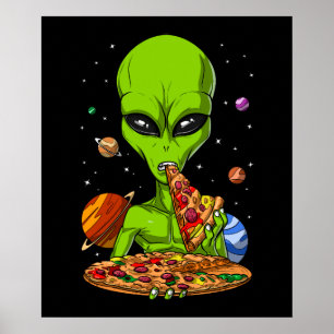 Alien Eating Space Pizza Poster