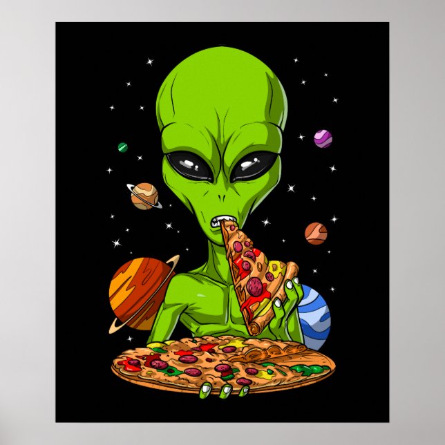 Alien Eating Space Pizza Poster (Framsidan)