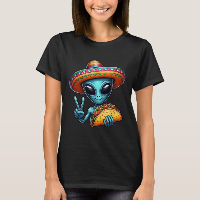 Alien Eating Taco Cinco De Mayo Sombrero Mexican F T Shirt (Framsida)