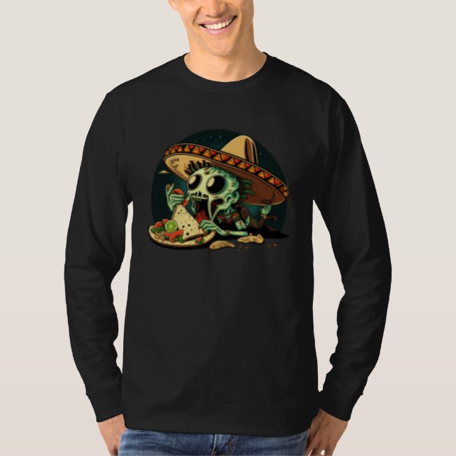 Alien Eating Taco Mexican Sombrero UFO Cinco de Ma T Shirt (Framsida)