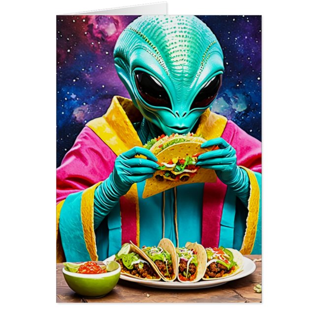 Alien Eating Tacos alla yrken Hälsningskort (Framsidan)