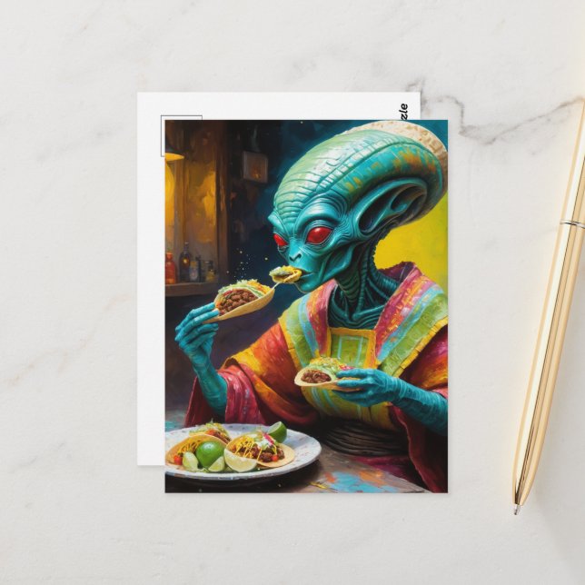 Alien Eating Tacos Vykort (Fram/Back In Situ)