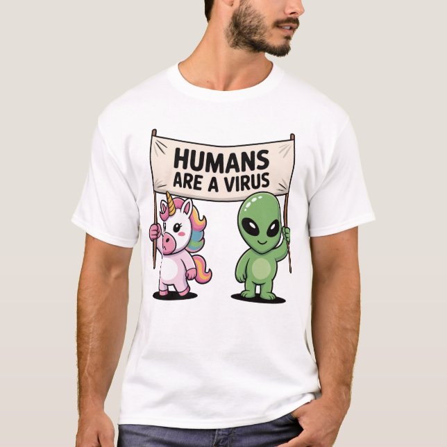 Alien Einhorn Humans Virus Shirt T (Framsida)