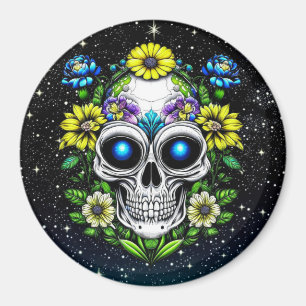 Alien Extraterrestrial med Blue Ögon och Flowers Magnet