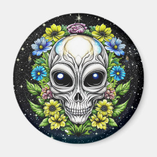 Alien Extraterrestrial med Blue Ögon och Flowers Magnet