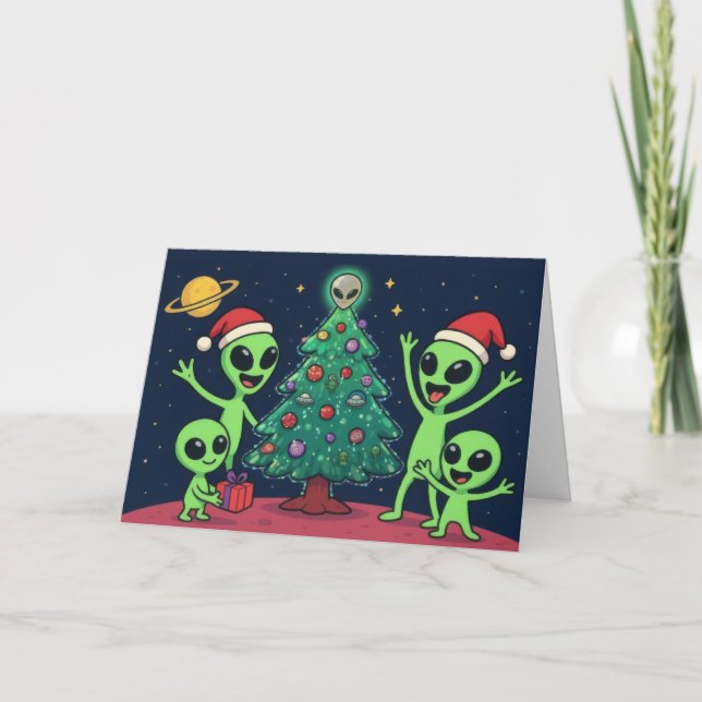 Alien Family Christmas Kort (Framsida)